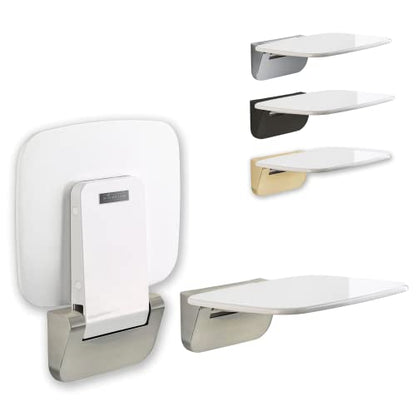 Folding Shower Seat Wall Mounted – Secure Fold Down Shower Bench, 350lbs Capacity, Space-Saving & Easy to Clean, Satin Nickel - color: Satin Nickel & White