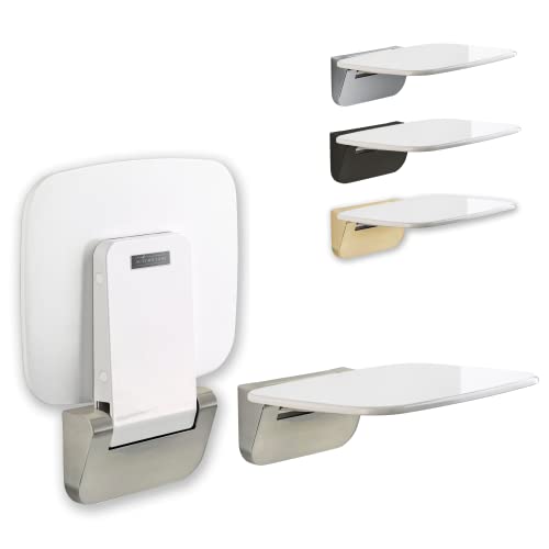 Folding Shower Seat Wall Mounted – Secure Fold Down Shower Bench, 350lbs Capacity, Space-Saving & Easy to Clean, Satin Nickel - color: Satin Nickel & White