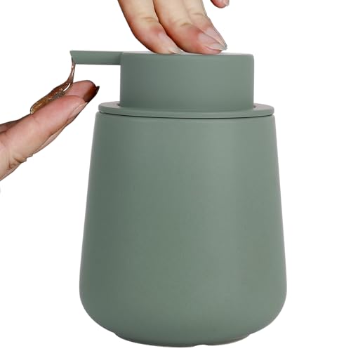 INGOFIN Ceramic Lotion Dispenser - 12oz Refillable Hand Soap Dispenser Bathroom, Modern Liquid Dispenser with Pump, Dish Dispenser for Kitchen, Matte Green - color: Green