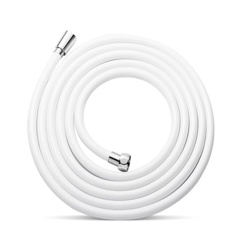 OFFO Ultra-Flex Shower Hose, 100 in Premium RV PVC Handheld Shower Head Hose Flex Hoses Extension with Brass Insert and Nut for Bathing Pet Bathing, Smooth White - color: Smooth White, size: 100 in