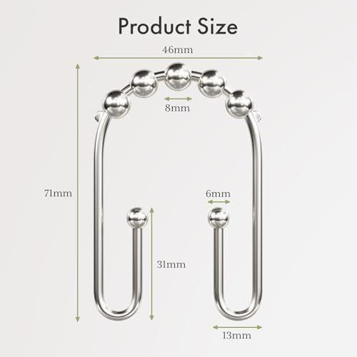 AmazerBath Shower Curtain Hooks, Metal Shower Curtain Rings Rust Proof, Double Sided Shower Curtain Hooks for Shower Curtain Liner Smooth Brushed Nickel Shower Hook Rings for Bathroom, Set of 12 - color: Nickel, style: Modern