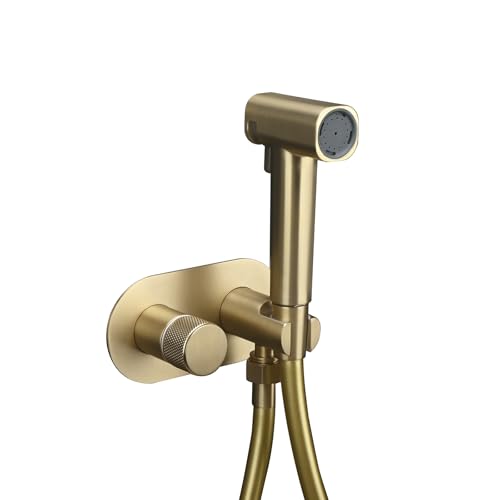 Handheld Bidet Sprayer Set Concealed Hot and Cold Bidet Spray for Toilet with Brass Valve Warm Water Round Bidet Attachment Set for Feminine Hygiene, Pets and Baby Diaper Wash, Brushed Gold