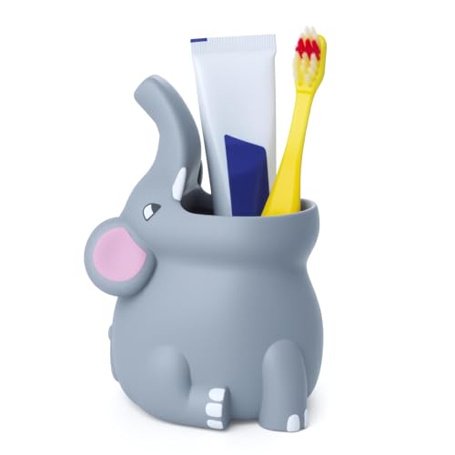 Kids Toothbrush Holder Toothbrush Organizer – Durable Silicone Animal Tooth Brush Holder – Easy to Clean Toothbrush and Toothpaste Holder – Toothbrush Holders for Bathrooms by Lily’s Home - Elephant - color: Elephant