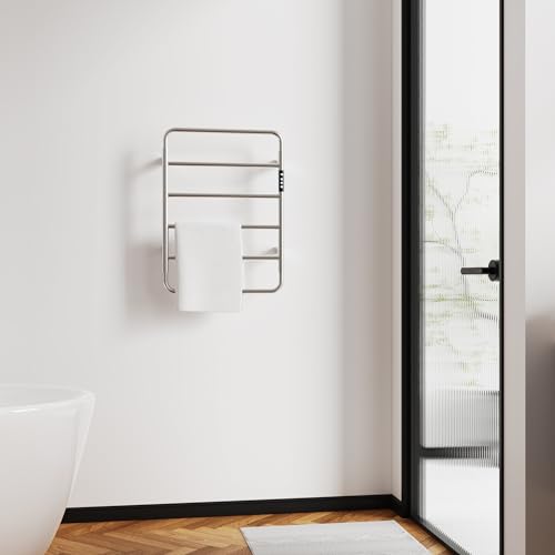 Towel Warmer, Stainless Steel Heated Towel Racks for Bathroom, 6 Bars Wall Mounted Towel Heater with Intelligent Touch Screen Timer & Temperature Adjustment, Plug-in/Hard-Wired, Brushed Nickel - color: Brushed Nickel, size: 6-Bar