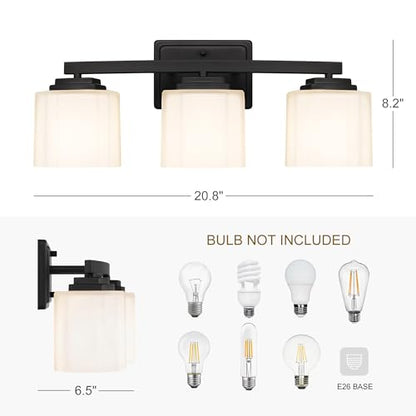 Tawson Adam Modern 3-Light Vanity Light Industrial Wall Sconce Lighting Fixture with Etched Glass Shade in Dark Bronze Black Finish for Bathroom, Hallway, Kitchen, Mirror