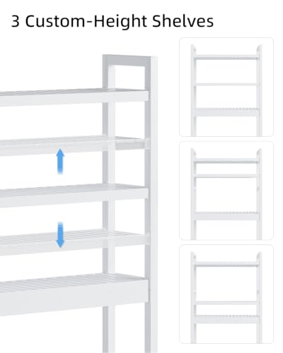 SMIBUY Bathroom Storage Shelf, Bamboo Over-The-Toilet Organizer Rack, Freestanding Toilet Space Saver with 3-Tier Adjustable Shelves (White) - color: White