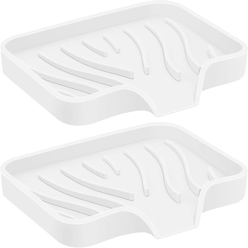 2PCS Self Draining Soap Holder,Spofit Silicone Soap Dish, Suitable for for Kitchen, Bathroom, Shower, Bath Tub,Soap Container (White) - color: White