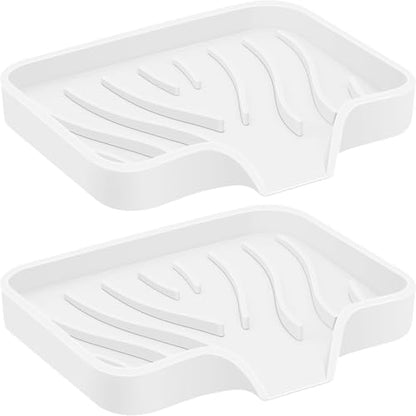 2PCS Self Draining Soap Holder,Spofit Silicone Soap Dish, Suitable for for Kitchen, Bathroom, Shower, Bath Tub,Soap Container (White) - color: White