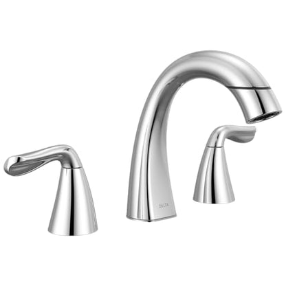Delta Arvo Chrome Bathroom Faucet with Sprayer, 8 Inch 3 Hole Widespread Bathroom Sink Faucet with Pull Out Sprayer, Push-Pop Drain, Chrome 35840LF-PD - color: Chrome