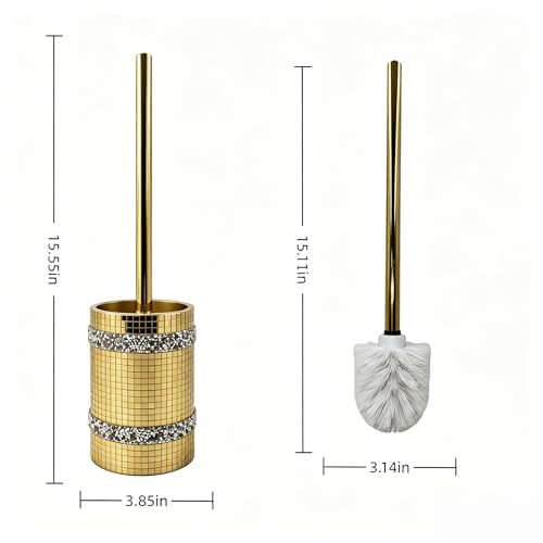 Gold Mosaic Toilet Brush Easy to Clean Household with Holder Set | Modern Style Bathroom Accessories, Equipped With a Sturdy Long Handle, Easy-To-Clean Household Toilet Brush - size: Toilet Brushes Holders