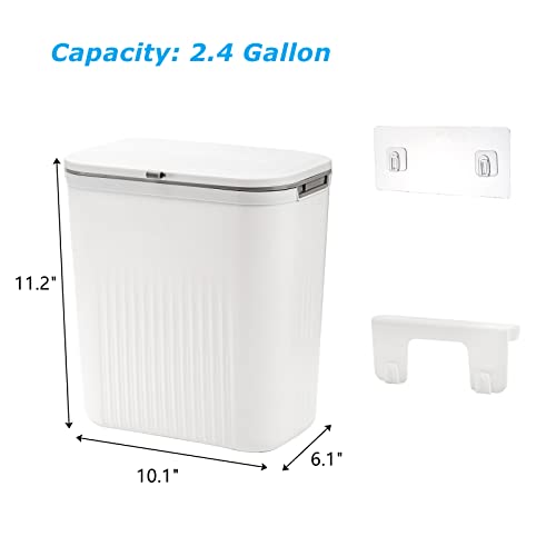 Frcctre 2 Pack 2.4 Gallon Kitchen Compost Bin, Hanging Trash Can with Lid Garbage Can for Countertop or Under Sink, Wall Mounted Counter Waste Bin for Kitchen Bathroom Bedroom Office