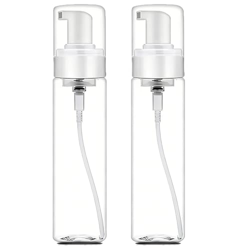 Foam Pump Bottle 7oz/ 200ml, 2Pcs Large Foaming Soap Dispenser for Travel Clear Refillable Foaming Spray Bottle for Bathroom, Hand Soap, Shampoo, Face Wash, Leak-Proof Foam Dispenser - color: 6.8oz-clear-2 Pack