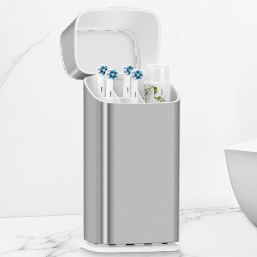 GFWARE Electric Toothbrush Holder with Cover, Ventilated & Drainage, Silver | Detachable 5 Slots Bathroom Organizer for Toothbrush & Toothpaste, Waterproof & Dustproof, Electric Toothbrushes Under 10 In - color: Silver, size: Toothbrush Length Less Than 1