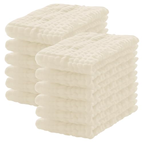 Lovely Care 12 Pack Muslin Burp Cloths 100% Cotton Muslin Cloths Large 20''x10'' Extra Soft and Absorbent Baby Burping Cloth - Ivory - color: Ivory, size: 10x20 Inch (Pack of 12)