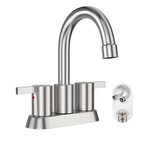 Phiestina Brushed Nickel 4 Inch 2 Handle Centerset Lead-Free Bathroom Sink Faucet, with Copper Pop Up Drain and Water Supply Lines,BF015-1-BN - color: Brushed Nickel