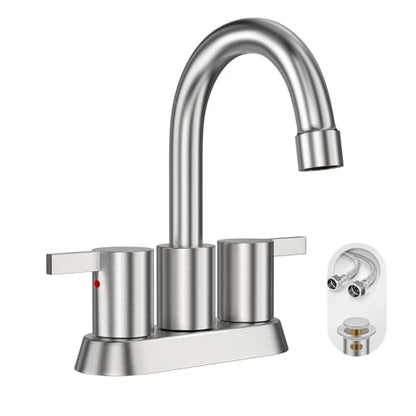 Phiestina Brushed Nickel 4 Inch 2 Handle Centerset Lead-Free Bathroom Sink Faucet, with Copper Pop Up Drain and Water Supply Lines,BF015-1-BN - color: Brushed Nickel