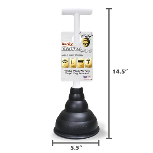 Korky Beehive Mini Sink and Drain Plunger - Works for Bathrooms, Kitchens, Sinks, Baths and Showers - Strong Suction Power for Easy Clog Removal - size: No Size