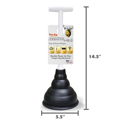 Korky Beehive Mini Sink and Drain Plunger - Works for Bathrooms, Kitchens, Sinks, Baths and Showers - Strong Suction Power for Easy Clog Removal - size: No Size