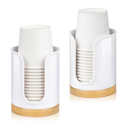 Bathroom Cup Holder - Small Cup Dispenser for Dixie 3 oz Bathroom Cups, 3 4 Ounce Mouthwash Cup Dispenser - PC/Bamboo, White, Pack of 2 - color: White/Bamboo/2Pack