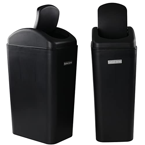 3.5 Gallons Black Plastic Swing Lid Trash Can, 2 Pack | Slim Garage Trash Can Swing Top