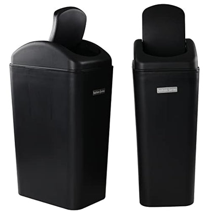 3.5 Gallons Black Plastic Swing Lid Trash Can, 2 Pack | Slim Garage Trash Can Swing Top