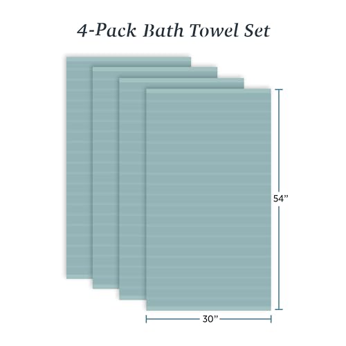 Welhome James 100% Cotton Textured Stripe 4 Pack Bath Towels - Soft & Absorbent Bath Towel Set, Mineral - color: Mineral, size: 4 Piece Bath Towel