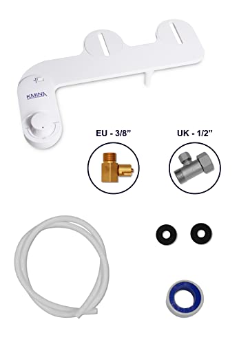 KMINA Toilet Bidet Attachment, Self-Cleaning Nozzle, Fresh Water Non-Electric, Adjustable Water Pressure, Rear Wash, White
