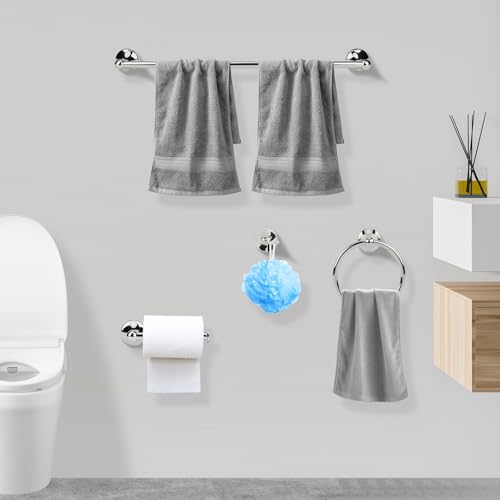 4 Piece Antique Bathroom Hardware Accessories Set Chrome,Towel bar Set 24 Inch Towel Bar Set,Towel Rack Set,Bathroom Towel Holder Set - color: Chrome