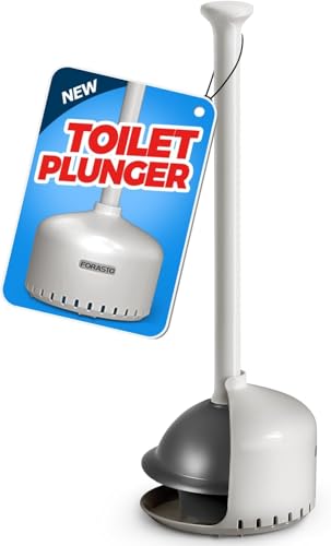 FORASTO Toilet Plunger with Holder - Heavy Duty Bathroom Cleaning Tools | Plungers for Bathroom, Toilet Bowl Cleaners, Apartment Must Haves, Bathroom Decor Accessories, Home Essentials, Cream Gray - color: Cream Gray, size: 1Pack