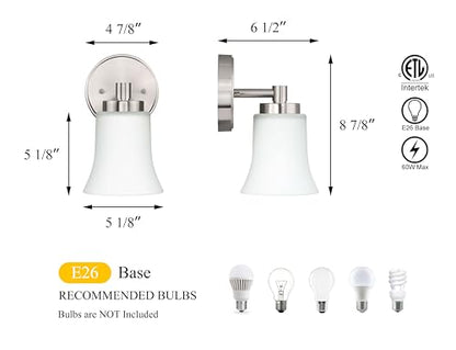 XiNBEi Lighting Wall Sconce Light Bathroom Vanity Fixture Brushed Nickel | Modern Small Bathroom Light Fixture, Single Wall Light, White Glass Shade, For Hallway Bedroom Kitchen Stairway - color: Brushed Nickel, size: 5"