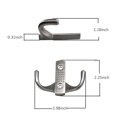 Bathroom Robe Hooks, 4 Pack Heavy Duty Wall Mounted Coat Hooks, Rustproof Metal Towel Hooks for Bathroom, Bedroom, Entryway, Double Prong Wall Hooks with Screws