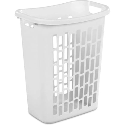 Bushel Laundry Hamper, Slim Rectangular Ventilated Plastic Clothes Basket, Heavy Duty Washing Bin With Reinforced Handles for Bathroom, Dorm, and Closet Organization, White, 1 Pack