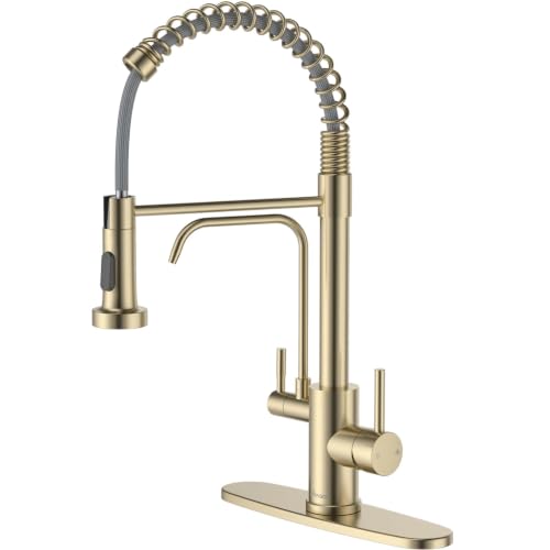 APPASO 3 Way Gold Kitchen Faucet with Water Filter | NSF/ANSI/CAN 372 & Lead-free 3 in 1 Kitchen Faucet for Farmhouse Laundry Camper RV Bar (Without Water Filtration Device) - color: Gold