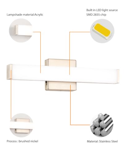16" LED Bathroom Vanity Light, 10W 5CCT Dimmable, Brushed Nickel | Wall Bar Light, Rust & Moisture Resistant, Dimmable 2700K-5000K, Energy-saving, moisture-proof, Dresser Bathroom over Mirror - color: Brushed Nickel, size: 16in 5CCT