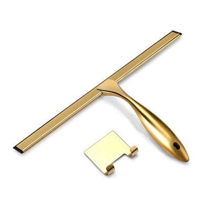 Stainless Steel Window Glass Cleaning Tool with Handle Silicone Rubber Brush Bathroom Shower Squeegee Kitchen Car Mirror Wipers,Gold,35.5 * 18cm - size: 35.5*18cm