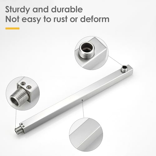 16 Inch Shower Head Extension Arm with Flange, Shower Rod, Nickel | Square Straight Rain Showerhead Extended Arms, Shower Pipe Extender Arm Replacement, Wall Mounted, SUS304 Stainless Steel - color: Nickel