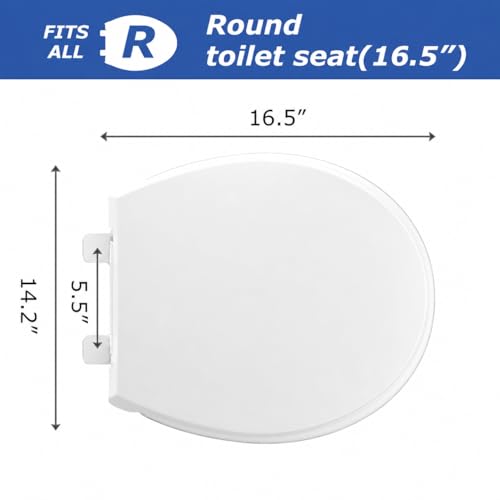 Round Toilet Seat, Slow Close, White Plastic, Never Loosen, 16.5” | Easy Installation, Easy Cleaning, Non-Slip Bumpers, Quiet Operation, Fits Standard Round Toilets - size: Round(Standard)