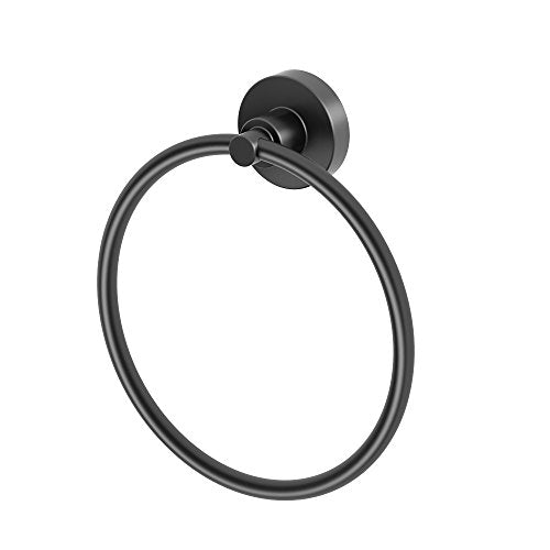 Gatco 5502 Studio Bathroom Towel Ring | Modern Hand Towel Holder for Bathroom | Stylish Decorative Hardware, Heavy Duty Metal, EZ Ancor Mounting | Matte Black - color: Matte Black, style: Studio