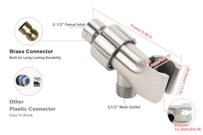 NearMoon Adjustable Shower Arm Mount- with Universal Wall Hook Bracket and Brass Pivot Ball, Shower Head Holder for Hand Held Showerheads (Brushed Nickel) - color: Brushed Nickel