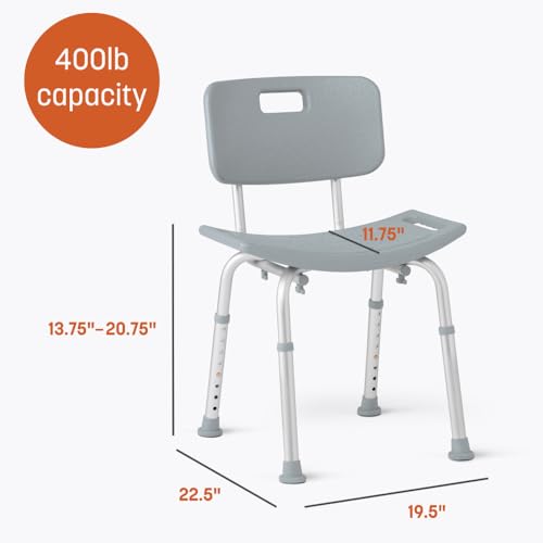 Caring Bath Chair for Seniors, Shower Seat with Back, Suction Feet, Non-Slip Adjustable Height Shower Bench for Elderly, Disabled, 400 lb Weight Capacity, Gray Bathroom Stool for Tub or Shower - size: Fixed Backrest