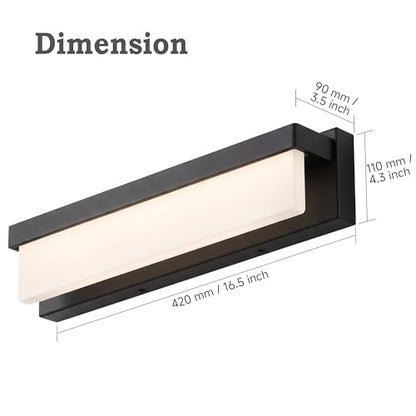 URSOLA LED Bathroom Vanity Light Fixture Over Mirror 16.5 inch Modern Rectangle Black Matte Metal Lighting Bar 4000K Daylight Wall Sconce (Black) - color: Black, size: 16inch