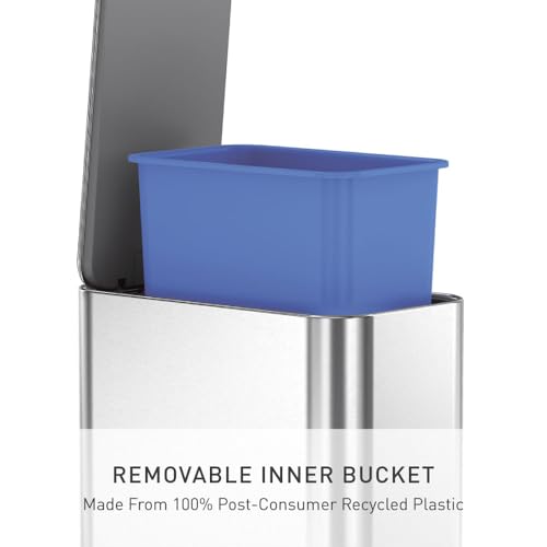 simplehuman Slim Step Can, 5L / 1.3 Gallon Compact Bathroom Trash Can, Liner Pocket®, Sleek Internal Hinge, 150,000-Step All-Steel Pedal, Lid Shox® Silent Close, Brushed Stainless Steel - color: Brushed, size: 5L