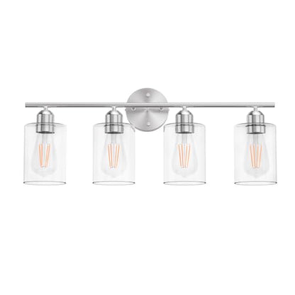 Bathroom Vanity Light Fixtures Brushed Nickel,4 Lights Rustic Farmhouse Vanity Bar Lighting Over Mirror Modern Industrial Wall Sconces Lamp with Cylinder Glass Shade - color: Brushed Nickel, size: 4 Lights