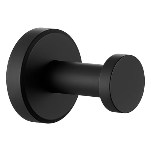 Angle Simple Towel Hook for Bathroom, Matte Black Hand Towel Holder | Sturdy SUS304 Stainless Steel, Round Robe Coat Hook, Heavy Duty Home Storage for Shower Bedroom Hallway, Screw Wall Mount - color: Matte Black, size: 1 Pack