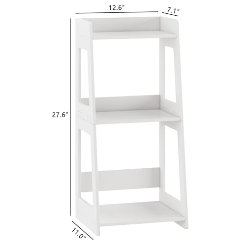 3-Tier Bathroom Ladder Shelf Freestanding, 12.6" W x 26" H, PVC | White Floor Shelves, Small Bookshelf, Nightstand, for Home Study, Laundry Room, Open Display Rack, 11.8" Deep - size: 11.0”D x 12.6”W x 26”H