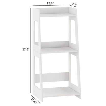 3-Tier Bathroom Ladder Shelf Freestanding, 12.6" W x 26" H, PVC | White Floor Shelves, Small Bookshelf, Nightstand, for Home Study, Laundry Room, Open Display Rack, 11.8" Deep - size: 11.0”D x 12.6”W x 26”H