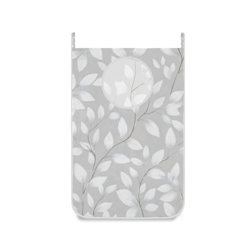 Grey Simple Leaves Hanging Laundry Hamper Door Hampers Bag Basket with Stainless Steel Hooks Oxford Fabric Printing Decorative Clothes Bags 29.5X20inch 1Pack - color: Grey Simple Leaves, size: 20x29.5inx1