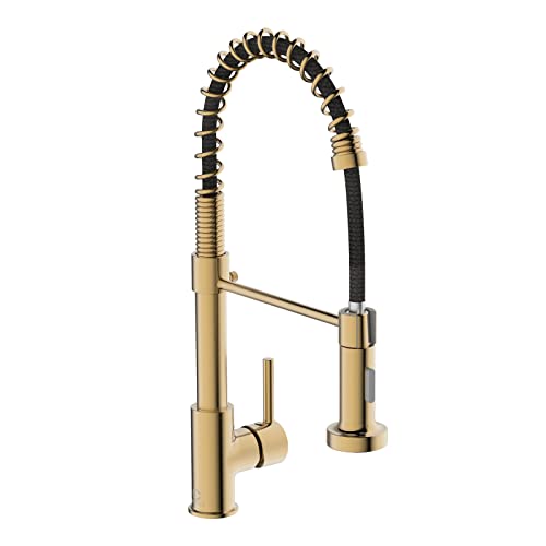 Kitchen Faucet, Brushed Gold Faucet for Kitchen Sink, Kitchen Sink Faucet with Pull Down Sprayer, Single Handle Stainless Steel Kitchen Faucets with Dual Function Spray Head - color: C-Brushed Gold, style: Classic