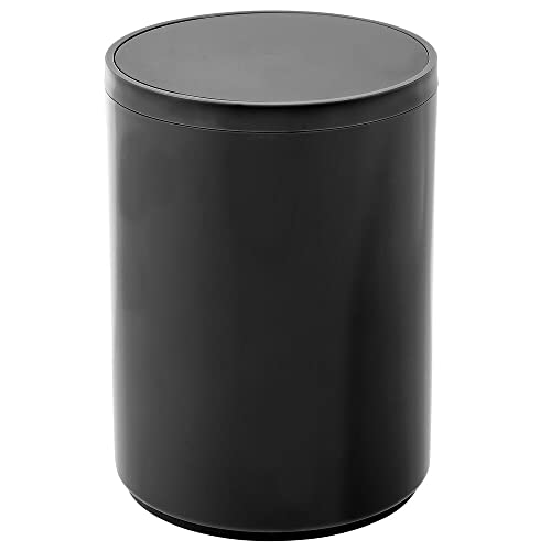 mDesign Plastic Small Slim Round 1.7 Gallon/6.5 Liter Trash Can with Removable Swing Lid - Wastebasket, Garbage Container Basket Bin for Master/Guest Bathroom - Holds Rubbish/Recycle - Black - color: Black