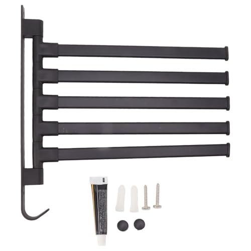 Black Aluminum Swivel Towel Bar, Wall Mounted 180 Degree Rotating Multi-Arm Towel Rack with Bottom Hook for Bathroom Kitchen(5-Arm) - size: 5-Arm